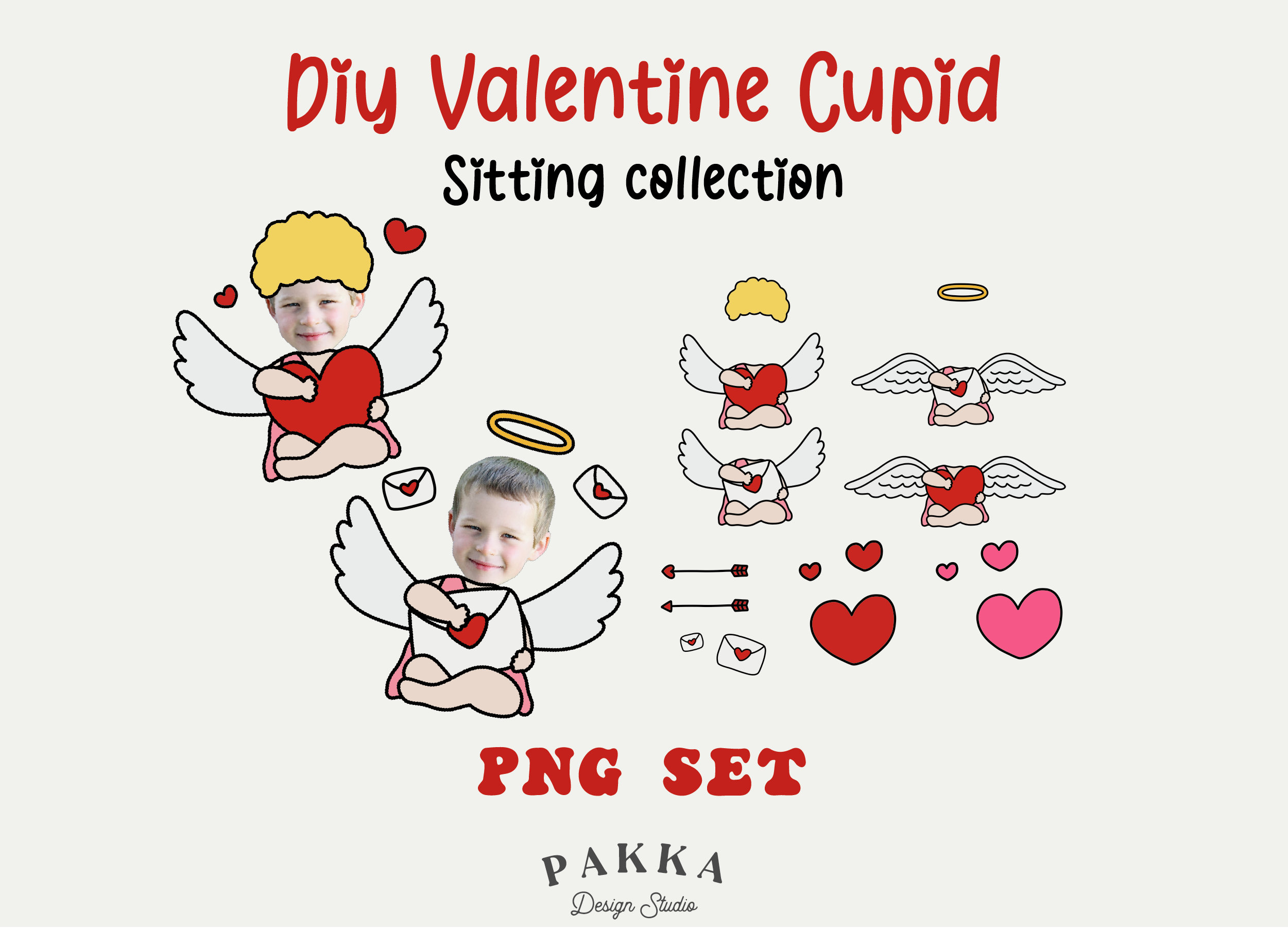 Valentine Cupid Face Blank Sitting Bundle, Add Your Own Photo, Diy