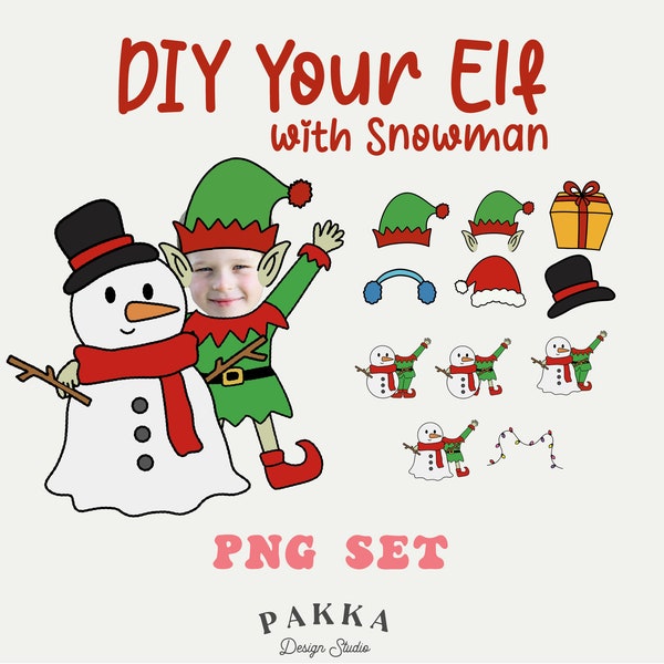 Whimsical Elf Yourself Template Kit: DIY Printable Face Blank PNG Bundle for Kids and Adults Christmas Postcard Craft