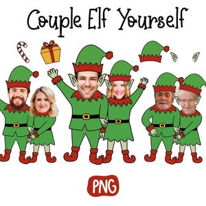 Elf Yourself, pacote de casal engraçado, recorte de foto faça você mesmo, ornamento de foto de elfo, download digital, marido, esposa, mãe e pai, png para impressão para o Natal