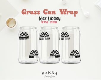 Line Art Rainbow 16oz Libbey Glass Can Wrap SVG, Boho Coffee Glass ...