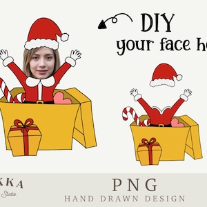 Santa Girl Face Blank in Gift box Bundle, Add Your Own Photo, Diy Template,Printable Png for Christmas Gift