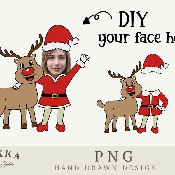 Santa Girl Face Blank Bundle with Reindeer, Add Your Own Photo, Diy Template,Printable Png for Christmas Gift