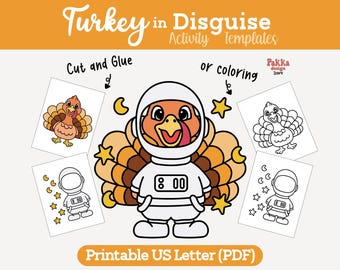 Printable Turkey in Disguise Astronaut Coloring Page | Thanksgiving Classroom Activity | Turkey Costume Craft Template for Kids