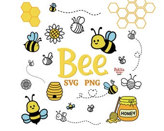Bi PNG & SVG Cut File Bundle, Humla, Honungskaka, Honungsbi Clipart-filer för Cricut, Sublimeringsdesign