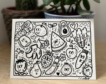 Fruits and Vegetables Doodle Drawing by Nao