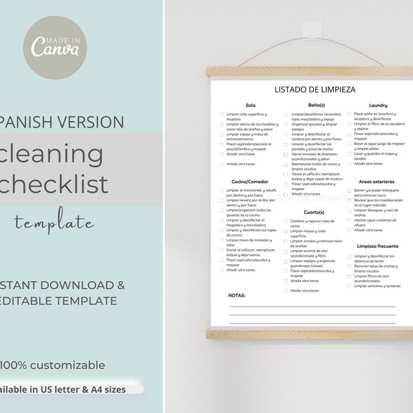 House cleaning checklist in spanish etsy