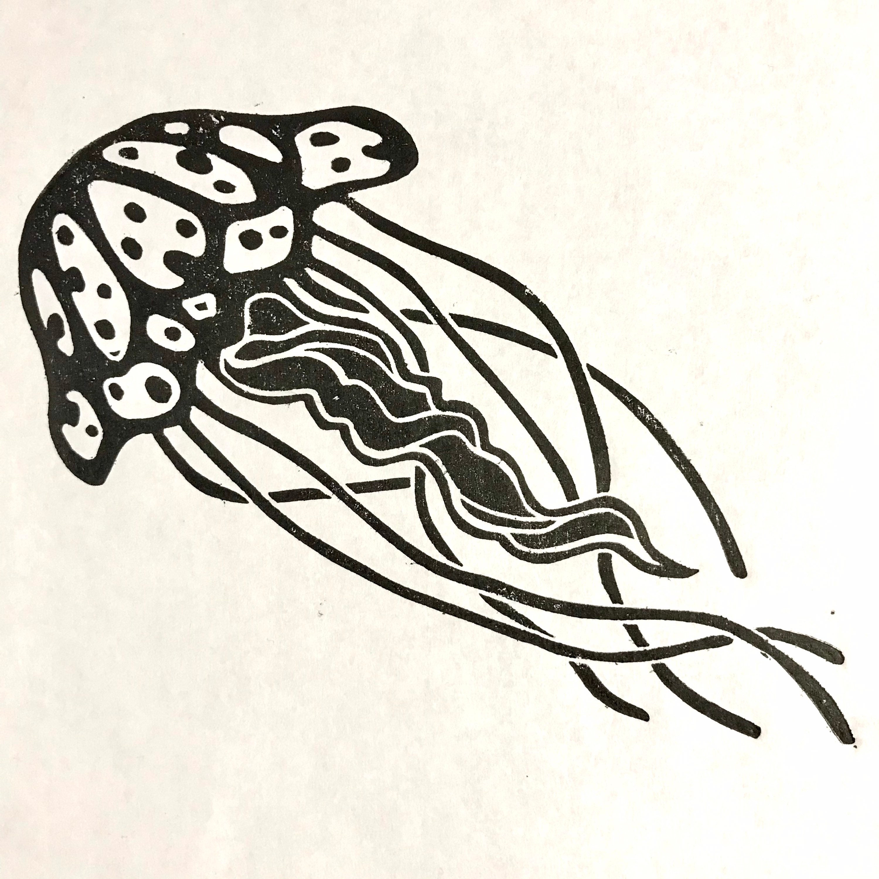 Jellyfish Linocut Print Etsy