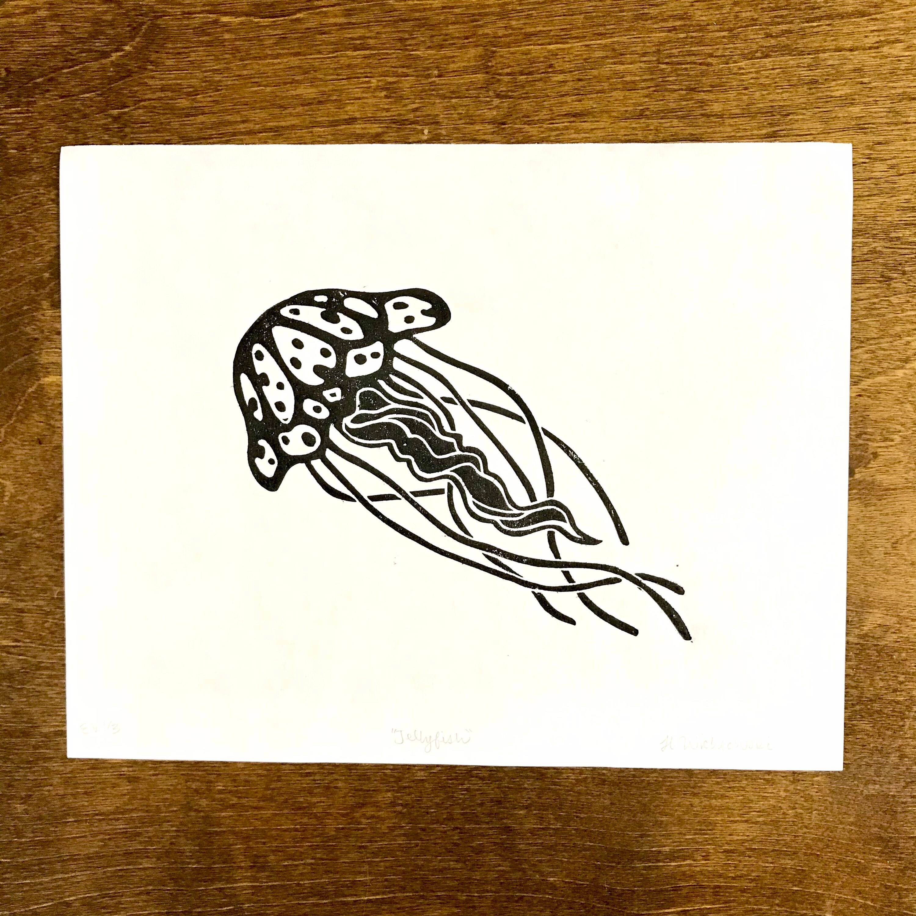 Jellyfish Linocut Print Etsy