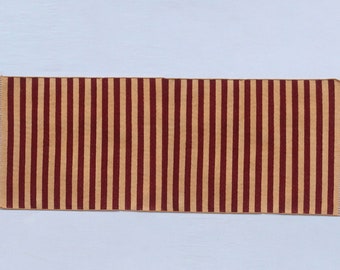 Multi Size Dark Red And Golden Yellow Modern Striped Cotton Flat weave Hand woven Runner Rug- Reversible Runner Kilim