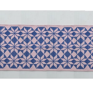 Multiple Sizes Cotton Light Pink And Blue Star Design Runner Rug - Flat Woven Washable Runner Kilim