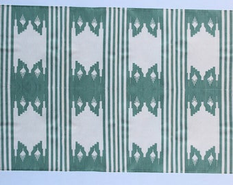 Multiple Size Green And White Cotton Handmade Rug- Hand Woven High Quality Cotton Flatweave Rug