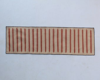 Multi Size Beige And Red Modern Striped Cotton Flat weave Hand woven Runner Rug- Reversible Runner Kilim
