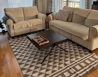 Multiple Sizes Grey And White Handmade Rug- Hand Woven High Quality Cotton Flatweave Rug