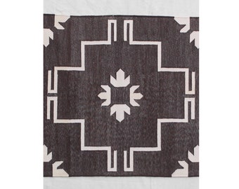 Square Sizes Brown Cotton Handmade Rug- Hand Woven High Quality Cotton Flatweave Rug