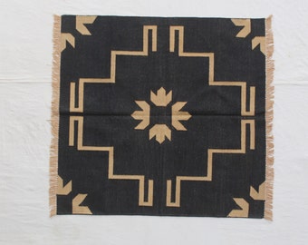 Square Sizes Blue Cotton Handmade Rug- Hand Woven High Quality Cotton Flatweave Rug