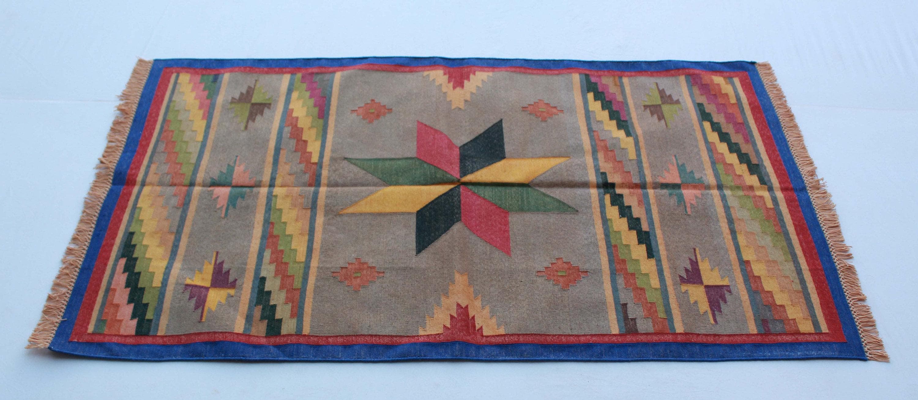 3x5 手織りの伝統的なラグ - スターデザインエリア エコフレンドリーな