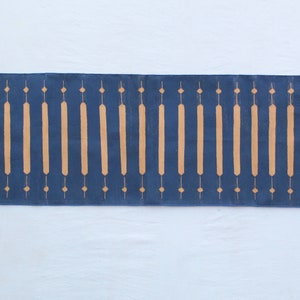 Multi Size Navy Blue And Golden yellow Modern Striped Cotton Flat weave Hand woven Runner Rug- Reversible Runner Kilim