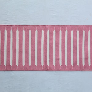 Multi Size Pink And White Modern Striped Cotton Flat weave Hand woven Runner Rug- Reversible Runner Kilim