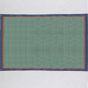 Multiple Size Plain Green Rug - Blue, Orange Border Cotton Handmade Rug- Flatweave Kilim