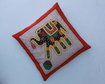 Elephant Pillow Case, Hand Made, Cushion Cover,Patchwork, Handmade Colorfull Cushion Cover, 16 X 16 Inches, 40 X 40 Cm