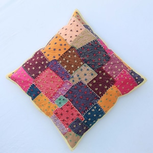 Indian boho pillow, Indian Cushion cover, Embroidered Patchwork Cotton Pillow, decorative pillow, Colorful bohemian Throw pillow.