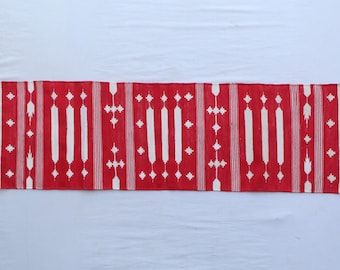 Multiple Sizes Cotton Modern Red And White Hand Woven Runner Rug- Flat Woven Washable Runner Killim