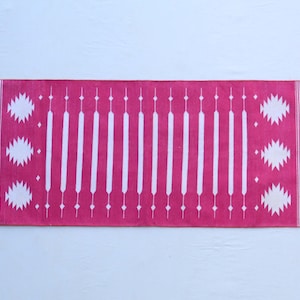 Multi Size Dark Pink And White Modern Striped Cotton Flat weave Hand woven Runner Rug- Reversible Runner Kilim