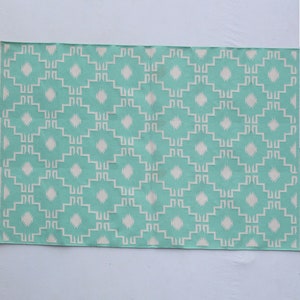 Multiple Sizes Sea Green And White Handmade Rug- Hand Woven High Quality Cotton Flatweave Rug