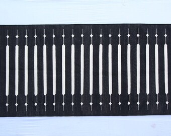 Multi Size Black And white Modern Striped Cotton Flat weave Hand woven Runner Rug- Reversible Runner Kilim