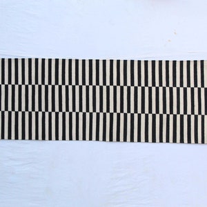 Multi Size Black And White Modern Striped Cotton Flat weave Hand woven Runner Rug- Reversible Runner Kilim