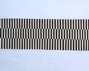 Multi Size Black And White Modern Striped Cotton Flat weave Hand woven Runner Rug- Reversible Runner Kilim
