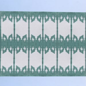 Multiple Size Green And White Cotton Handmade Rug- Hand Woven High Quality Cotton Flatweave Rug