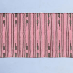 Multi Size Dark Pink And Dark Green Modern Striped Cotton Flat weave Hand woven Runner Rug- Reversible Runner Kilim