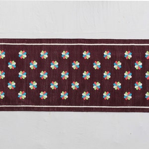 Multiple Sizes Cotton Brown Modern Flowers Design Hand Woven Runner Rug- Flat Woven Washable Runner Killim