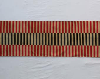 Multi Size Black And Golden Yellow , Red Modern Striped Cotton Hand Woven Runner Rug- Reversible Runner Kilim