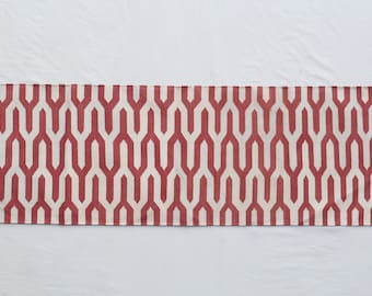 Multiple Sizes Cotton Modern Dark Red And White Hand Woven Runner Rug- Flat Woven Washable Runner Kilim
