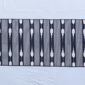Multi Size Dark Blue And White Modern Striped Cotton Flat weave Hand woven Runner Rug- Reversible Runner Kilim