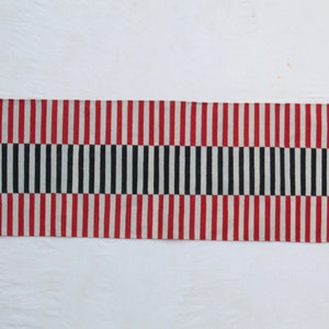 Multi Size Black And Grey, Red Modern Striped Cotton Hand Woven Runner Rug- Reversible Runner Kilim