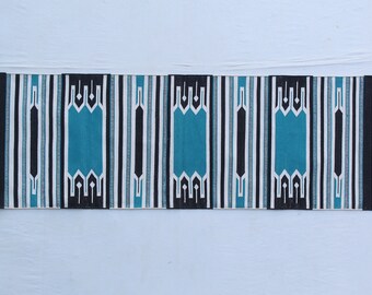 Alfombra de corredor moderna de algodón en varios tamaños, azul cielo, blanco y negro, tejida a mano, de tejido plano, lavable, Killim