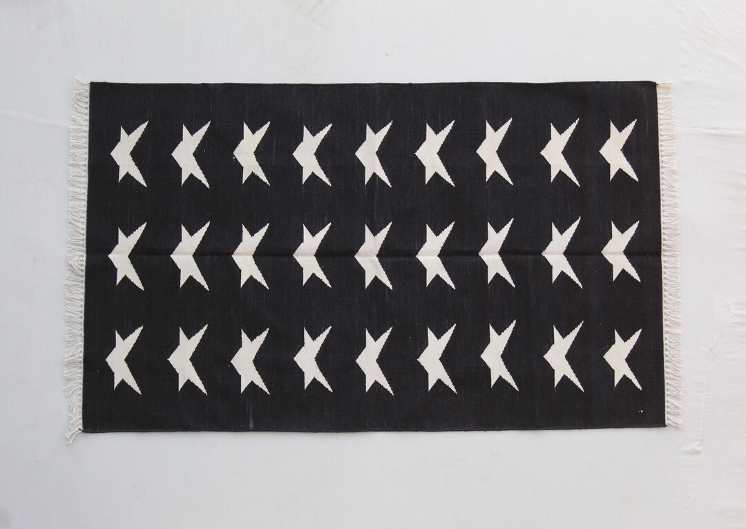 Multiple Sizes Black and White Star Design Handmade Rug- Hand Woven ...