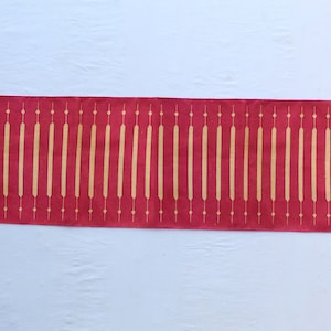 Multi Size Dark Pink And Golden Yellow Modern Striped Cotton Flat weave Hand woven Runner Rug- Reversible Runner Kilim