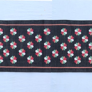 Multiple Sizes Cotton Black Modern Flowers Design Hand Woven Runner Rug- Flat Woven Washable Runner Killim
