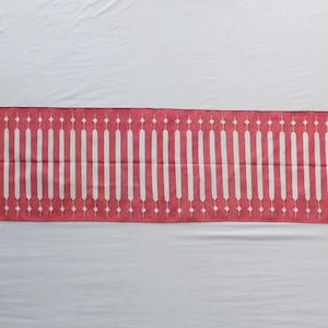Multi Size Light Red And White Modern Striped Cotton Flat weave Hand woven Runner Rug- Reversible Runner Kilim