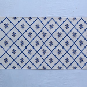 Multiple Sizes Off White And Blue, Grey Star Design Handmade Rug- Hand Woven High Quality Cotton Flatweave Rug