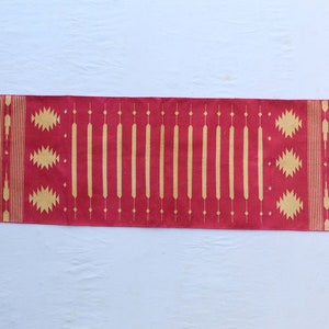 Multi Size Dark Pink And Golden Yellow Modern Striped Cotton Flat weave Hand woven Runner Rug- Reversible Runner Kilim