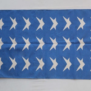 Multiple Sizes Light Blue And White Star Design Handmade Rug- Hand Woven High Quality Wshable Cotton Flatweave Rug