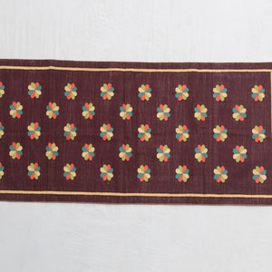 Multiple Sizes Cotton Brown Modern Flowers Design Hand Woven Runner Rug- Flat Woven Washable Runner Killim