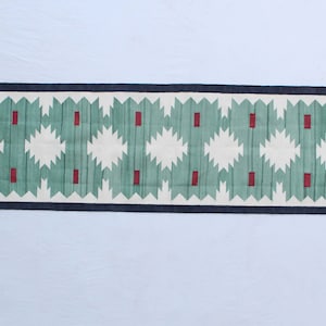 Multiple Sizes Cotton Green Modern Hand Woven Runner Rug- Flat Woven Washable Runner Killim