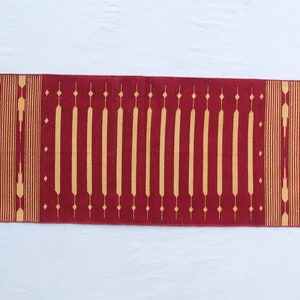 Multi Size Red And Golden Yellow Modern Striped Cotton Flat weave Hand woven Runner Rug- Reversible Runner Kilim