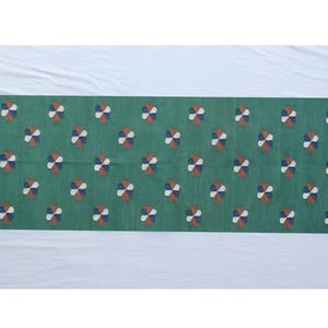 Multiple Sizes Cotton Green Modern Flowers Design Hand Woven Runner Rug- Flat Woven Washable Runner Killim